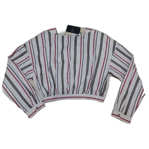 J.O.A. Los Angeles Long Sleeve Stripped Crop Top with Back Tie - NWT - Picture 6 of 11